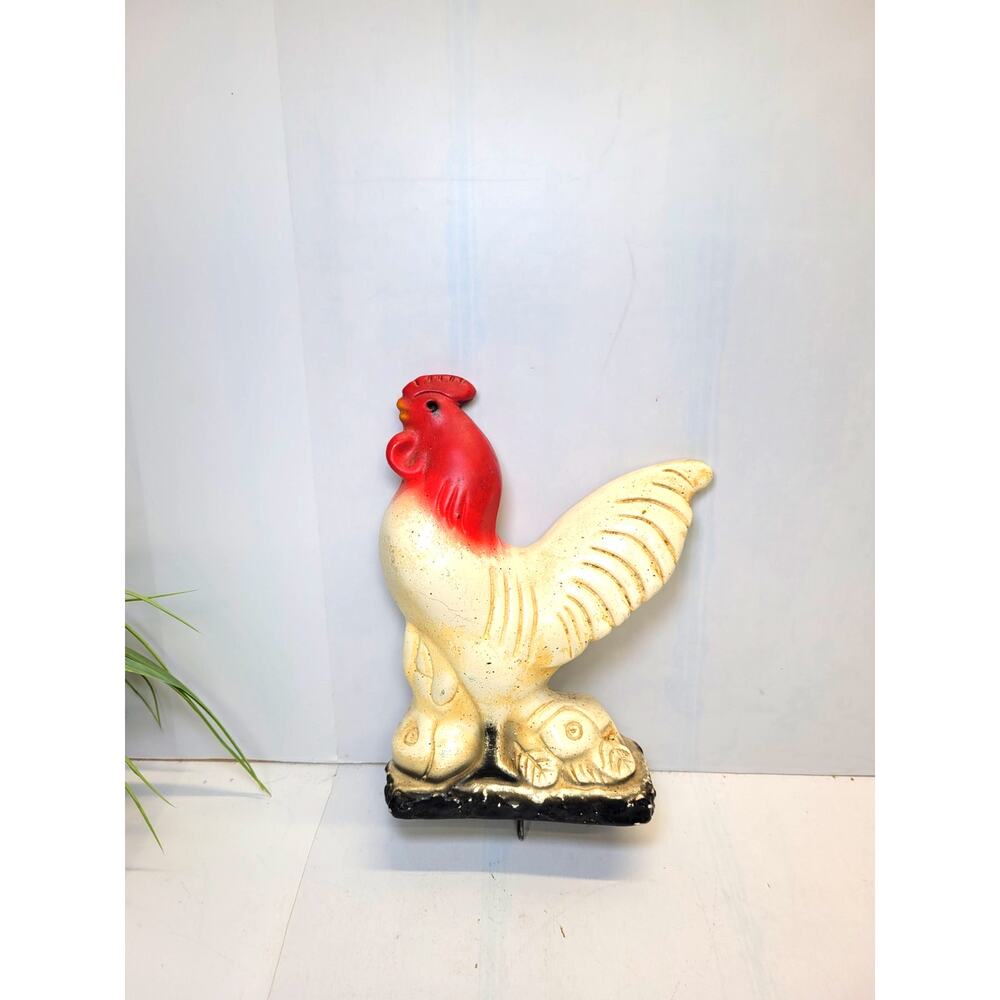 Vintage Chalkware Rooster Wall Hanging Hook Mid Century Kitchen Decor Plaque